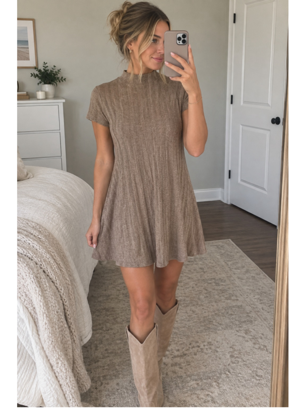Women's Universal Thread Brown Ribbed Mini Dress Size M
